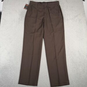 Haggar Pants Mens 36x34 Brown Check No Iron Dress Slacks Flexible Waist New